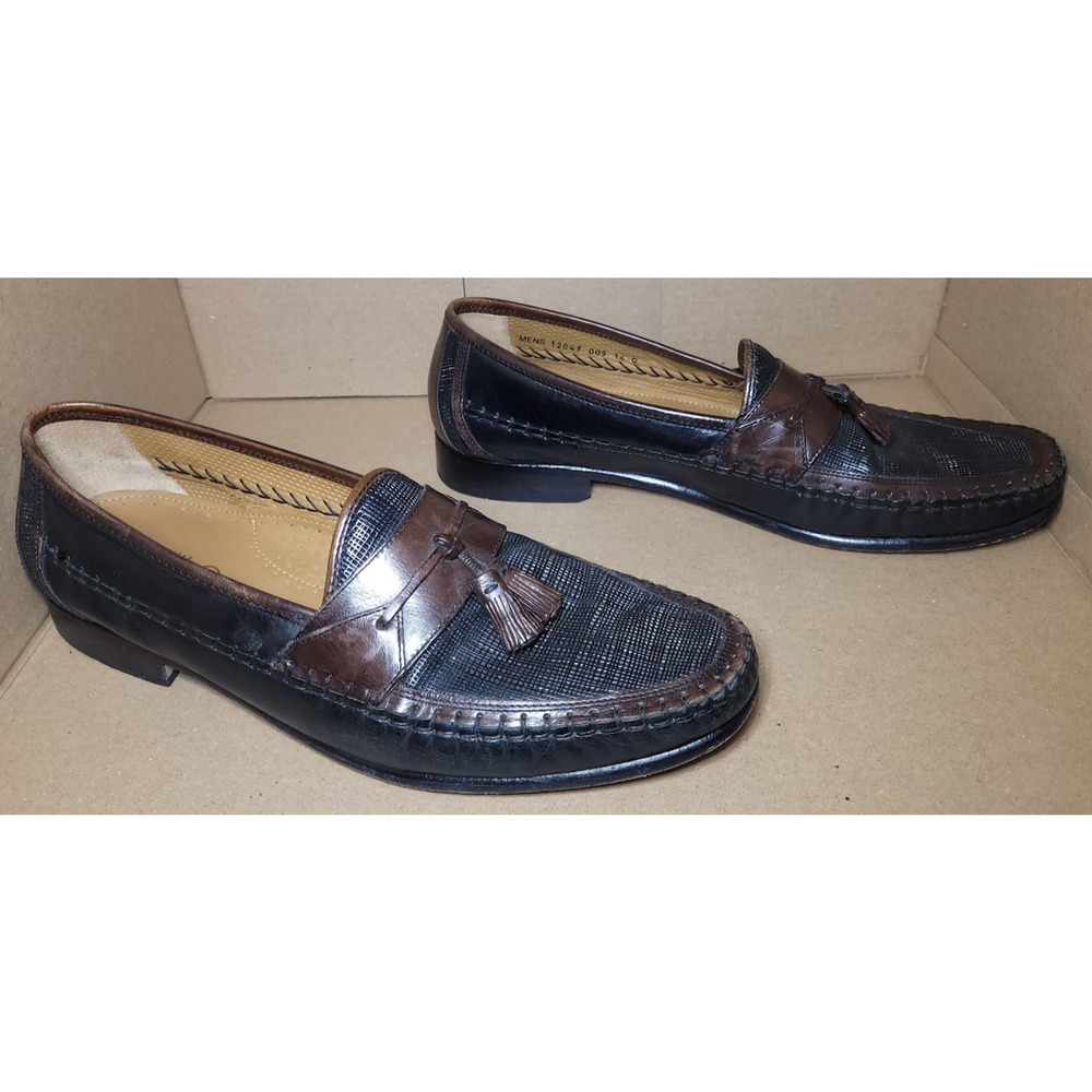 Florsheim Men’s Slip On Dress Tassel Leather Loafers Black Brown Weave Trim 14D